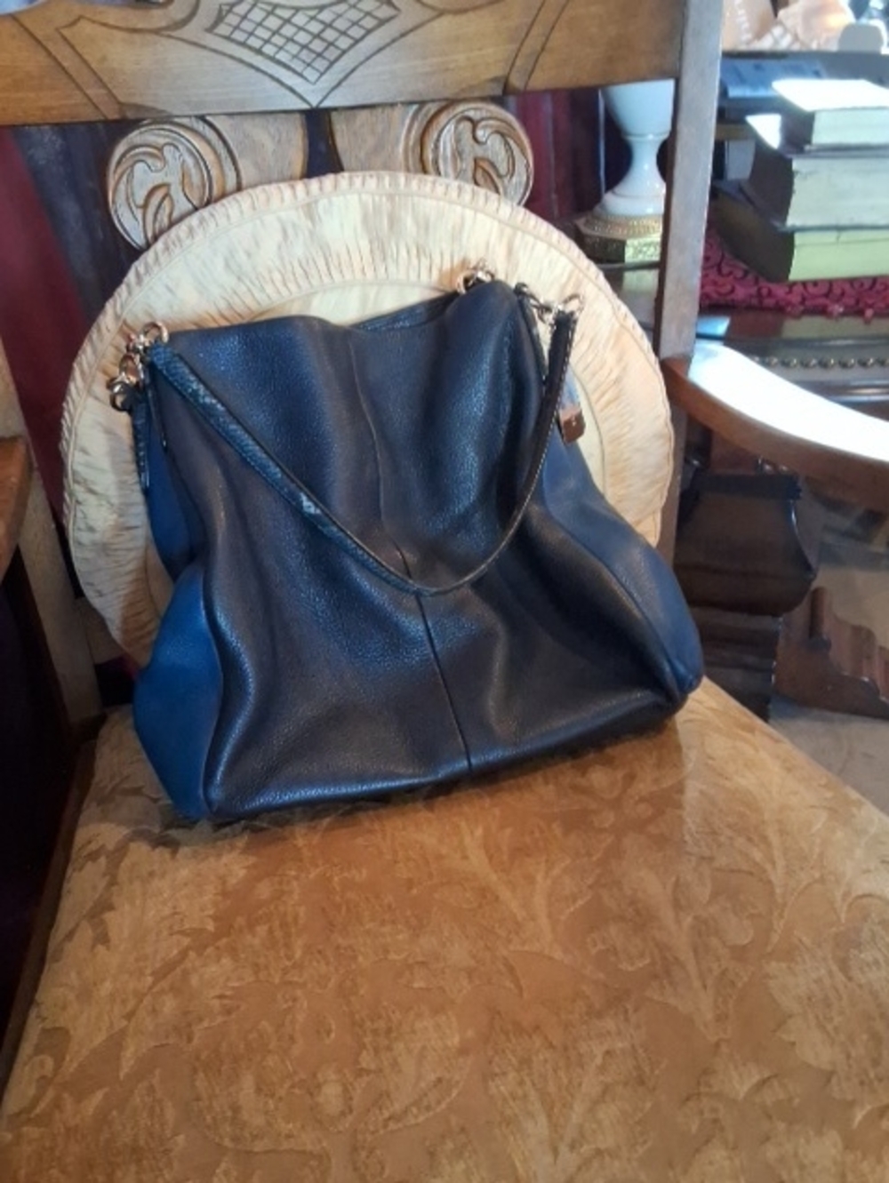 Coach Black Leather Shoulder Bag with Gold Hardware